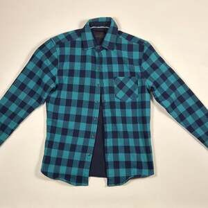 Nomad by Craft + Flow Teal and Navy Buffalo Plaid Long-Sleeve Flannel Shirt S